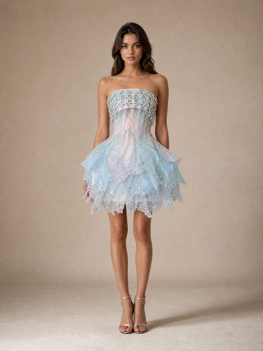 Ice Blue Crystal Mini Formal Dress