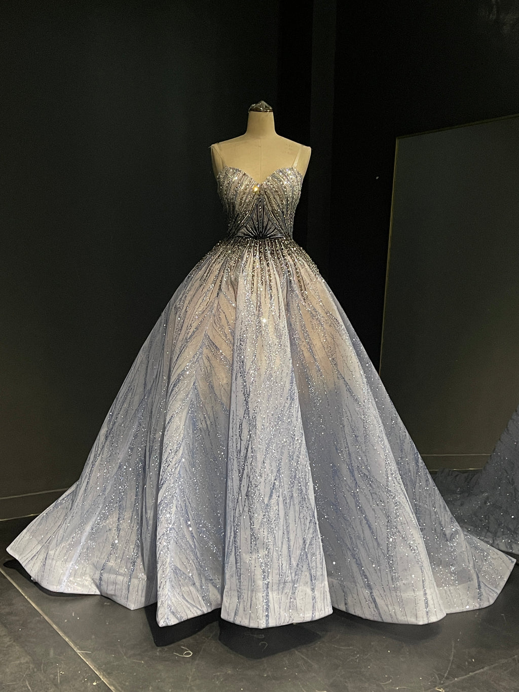 Gray Striped Evening Gown