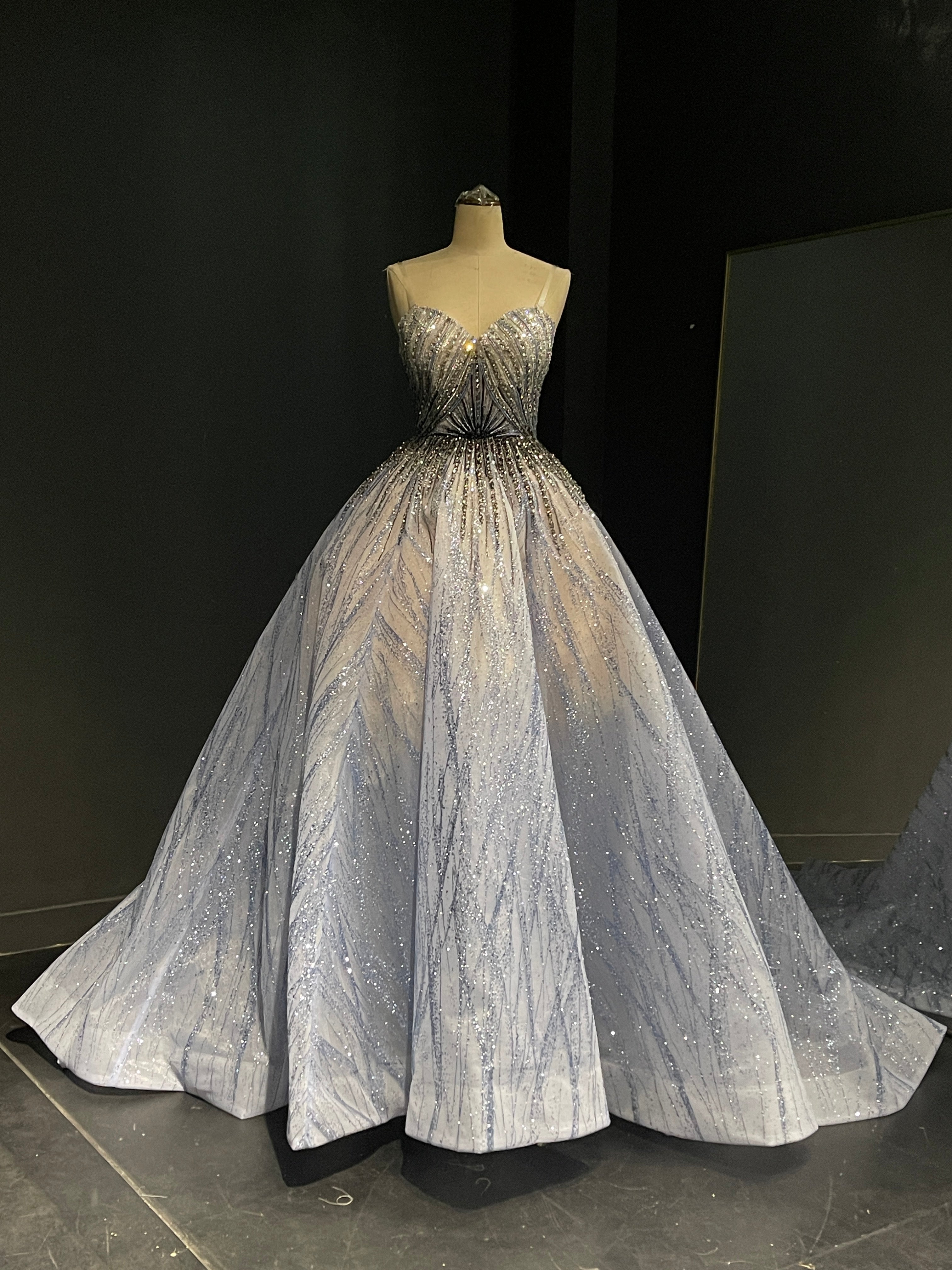 Gray Striped Evening Gown