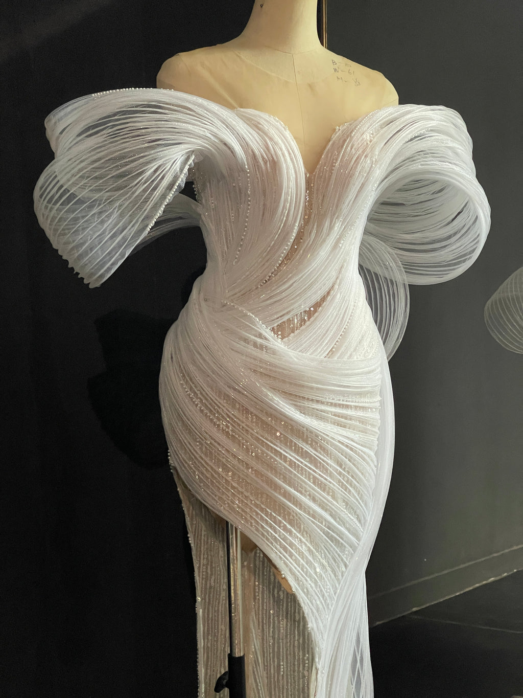 White Sculptural Bow Evening Gown