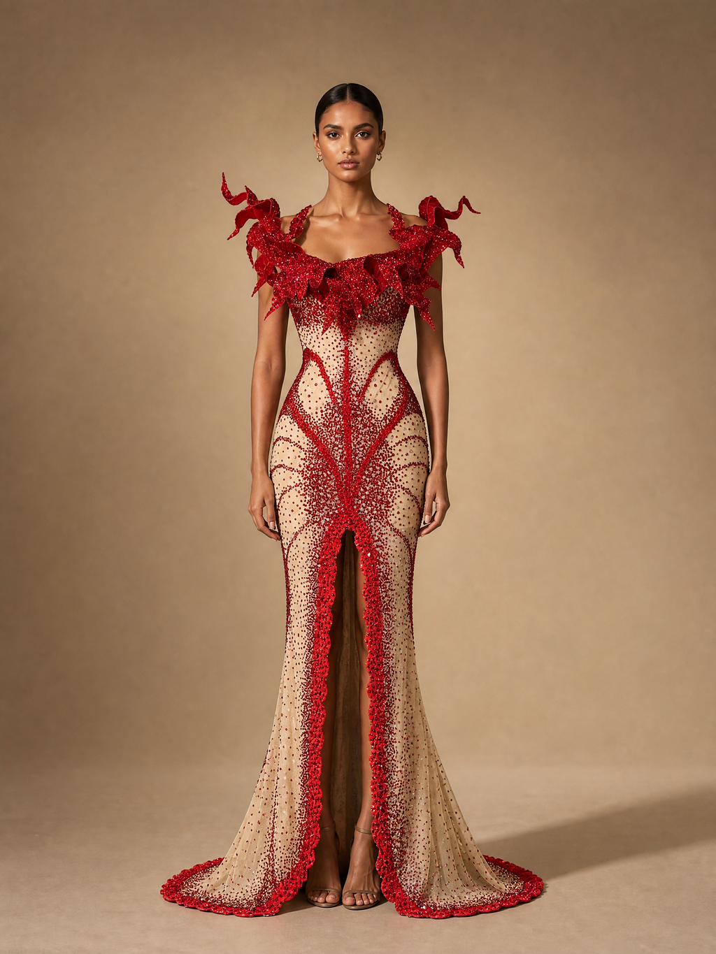 Ivory Cutout Evening Gown