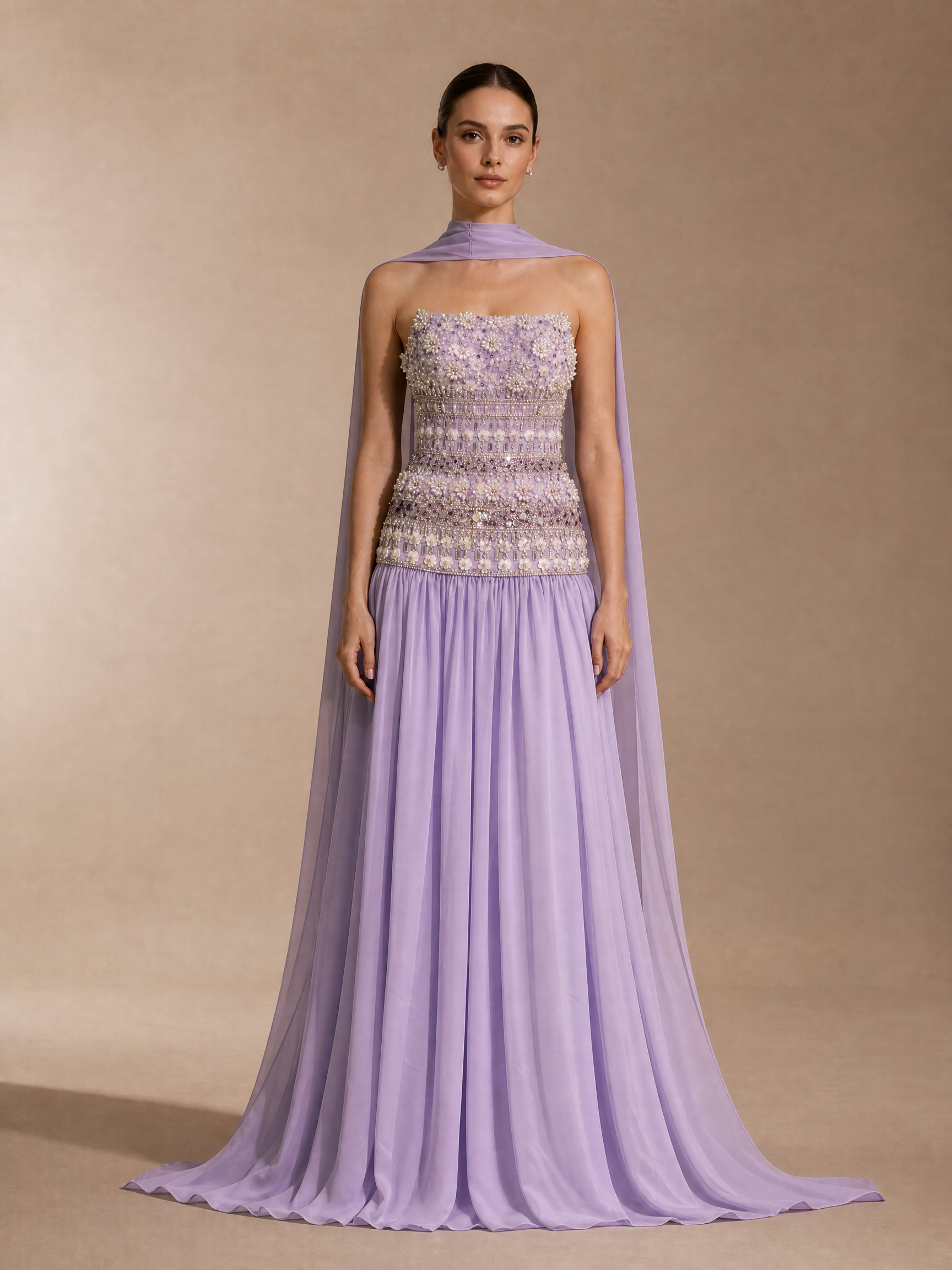 Lavender Beaded Evening Gown