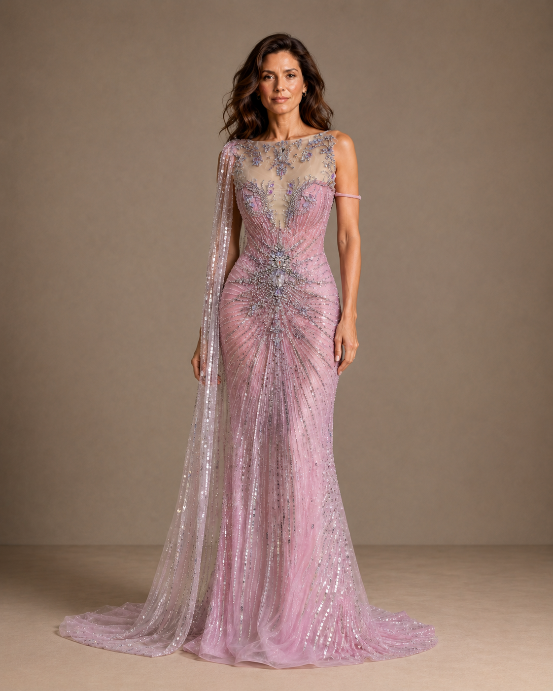 Soft Pink Crystal Evening Gown