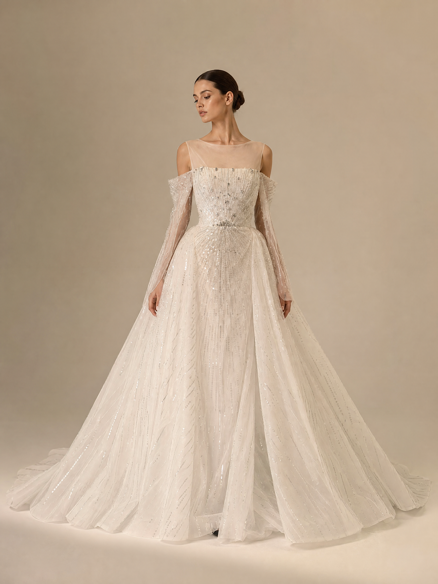 Ivory Crystal Off-Shoulder Ball Gown