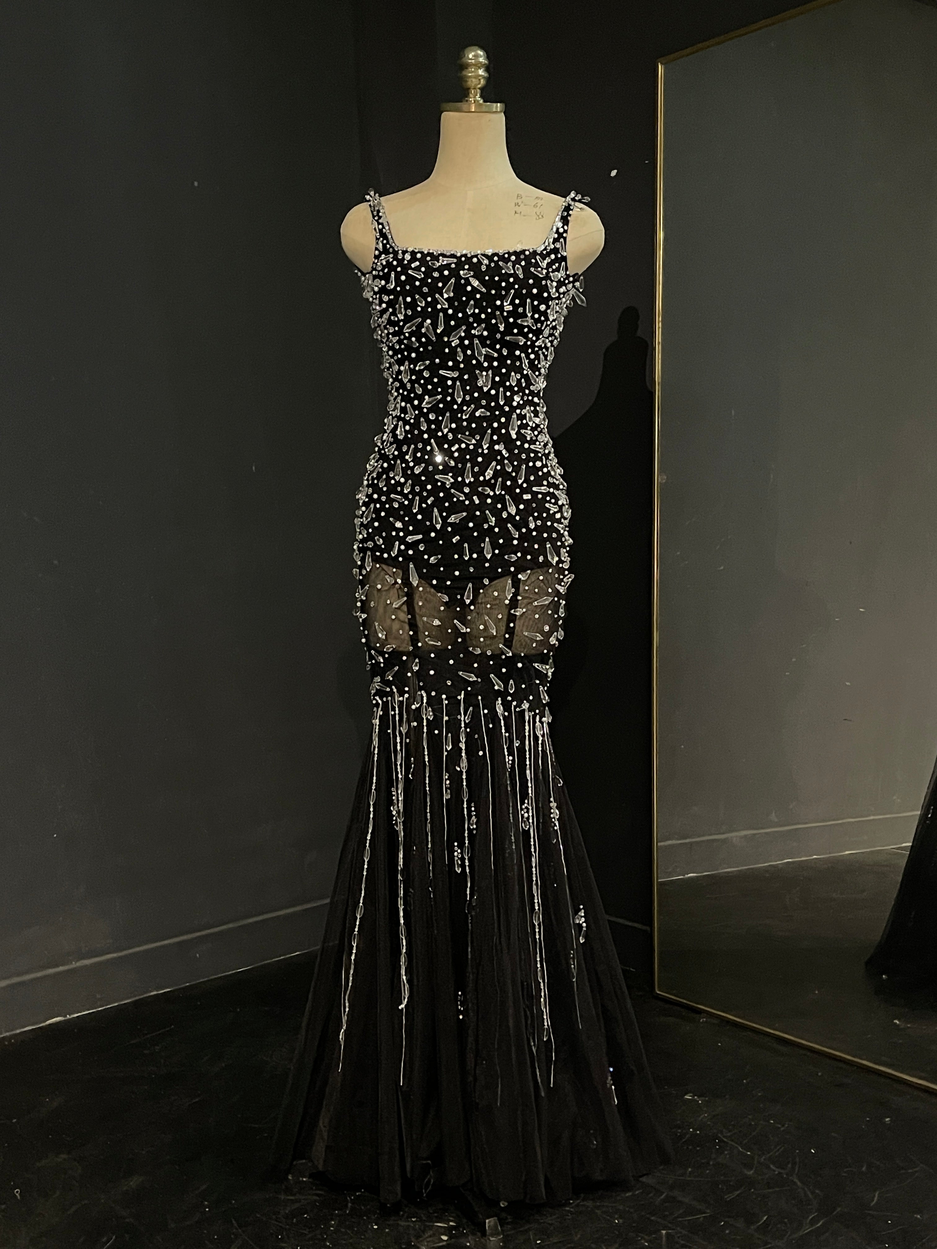Black Mermaid Crystal Evening Gown