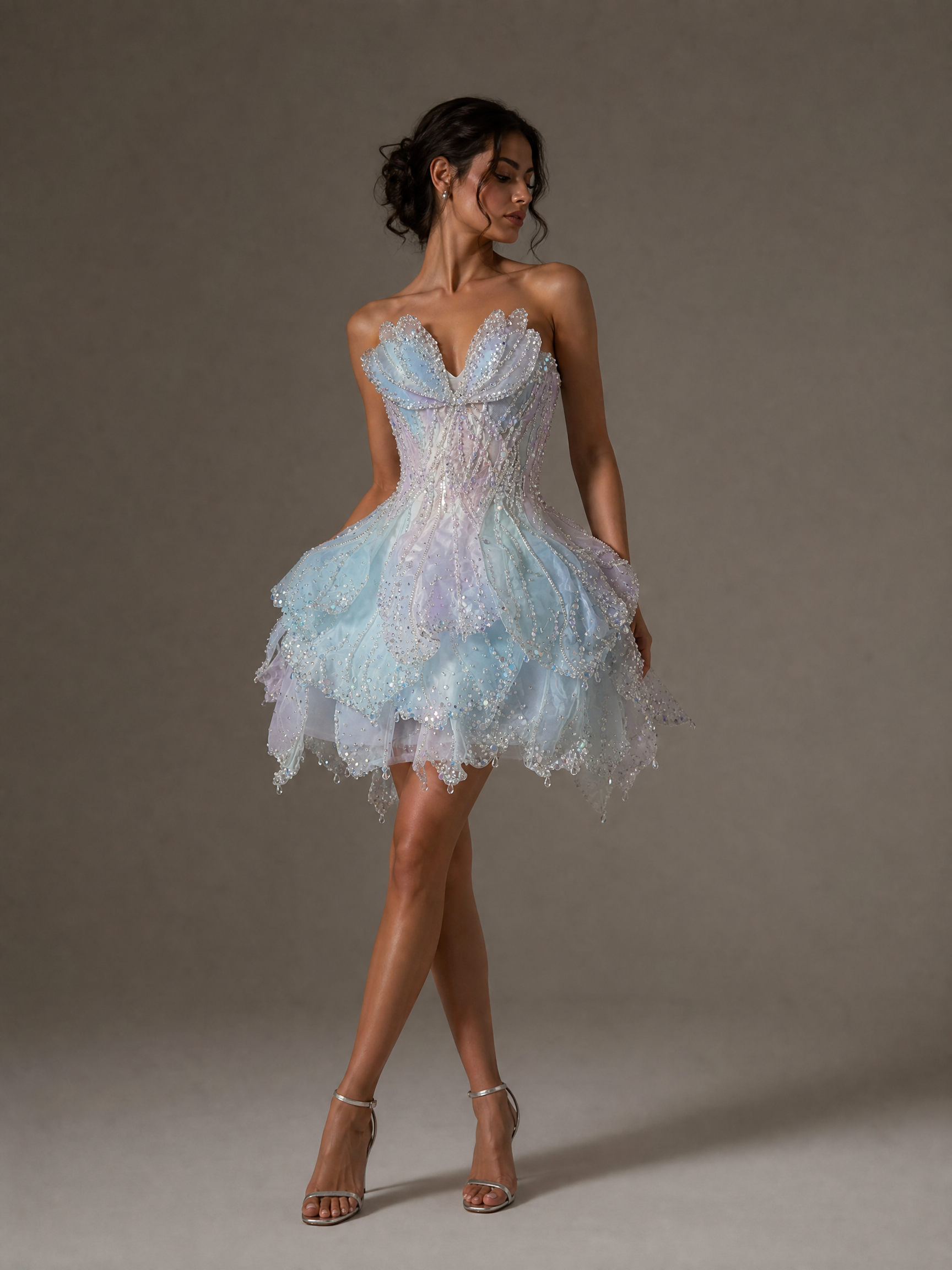 Ice Blue Crystal Mini Formal Dress