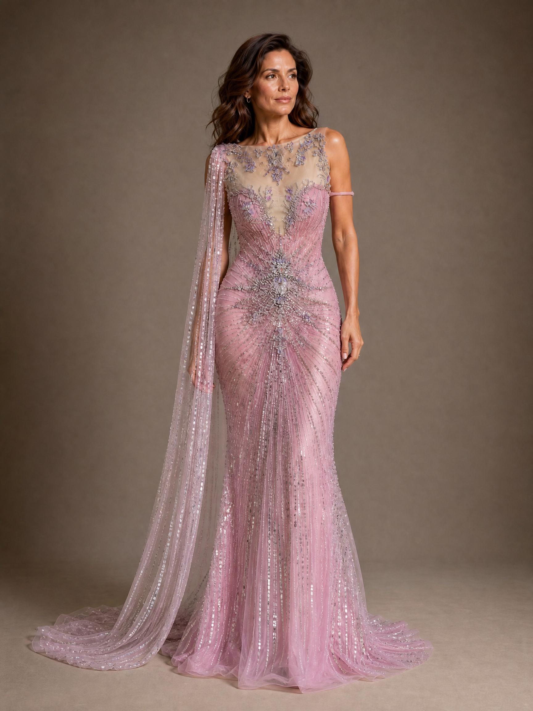 Soft Pink Crystal Evening Gown