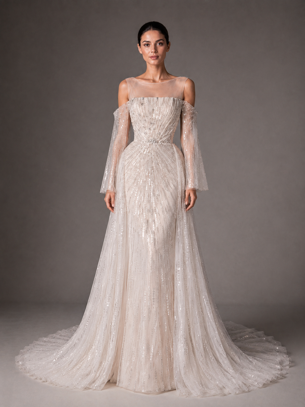Ivory Crystal Off-Shoulder Ball Gown