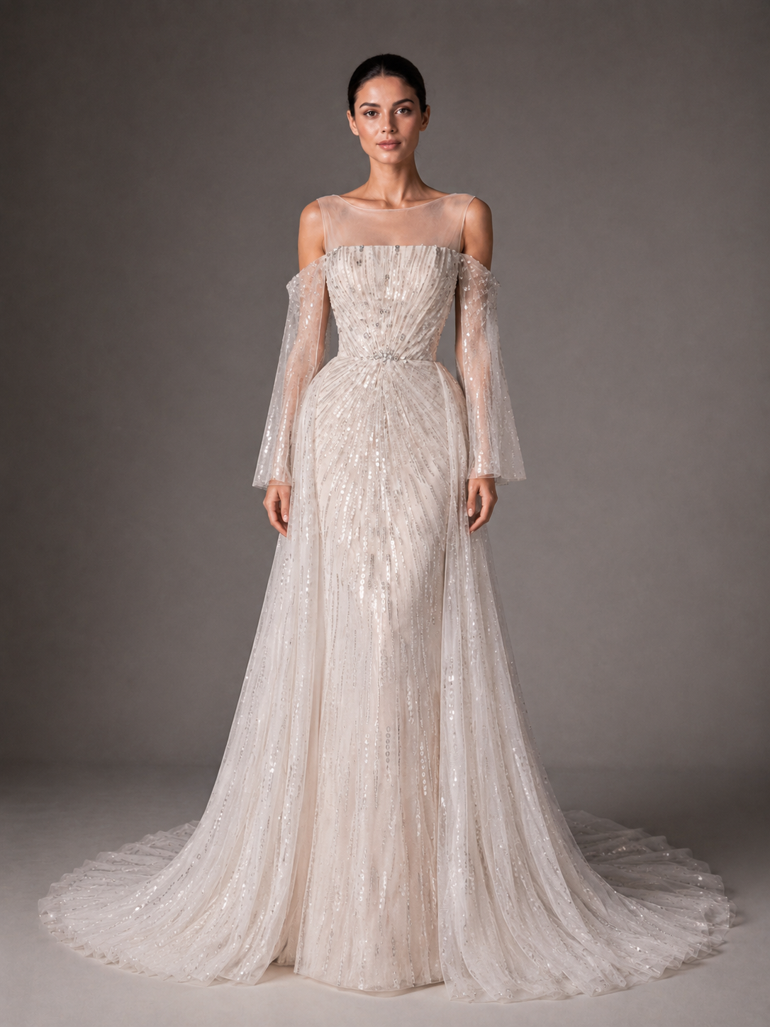Ivory Crystal Off-Shoulder Ball Gown
