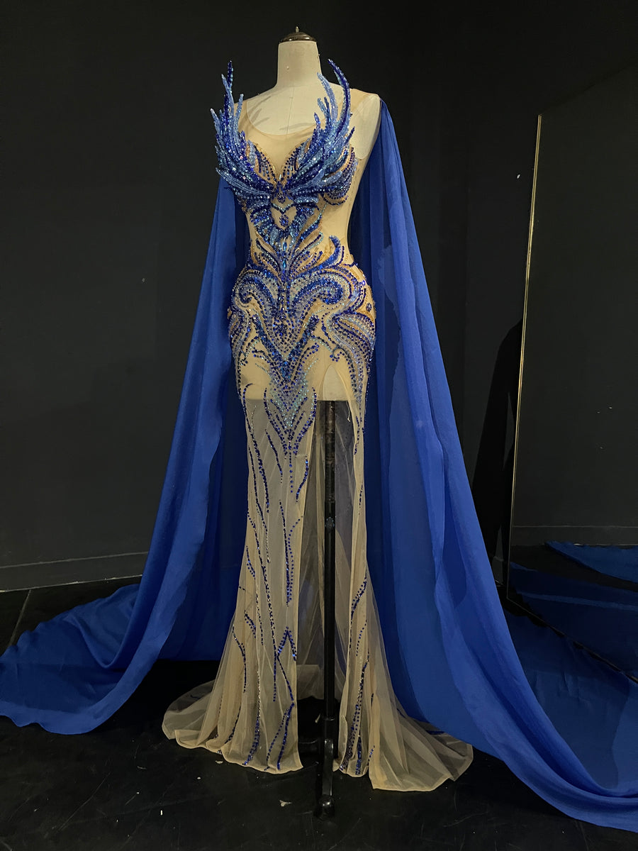 Silver White Statement Evening Gown
