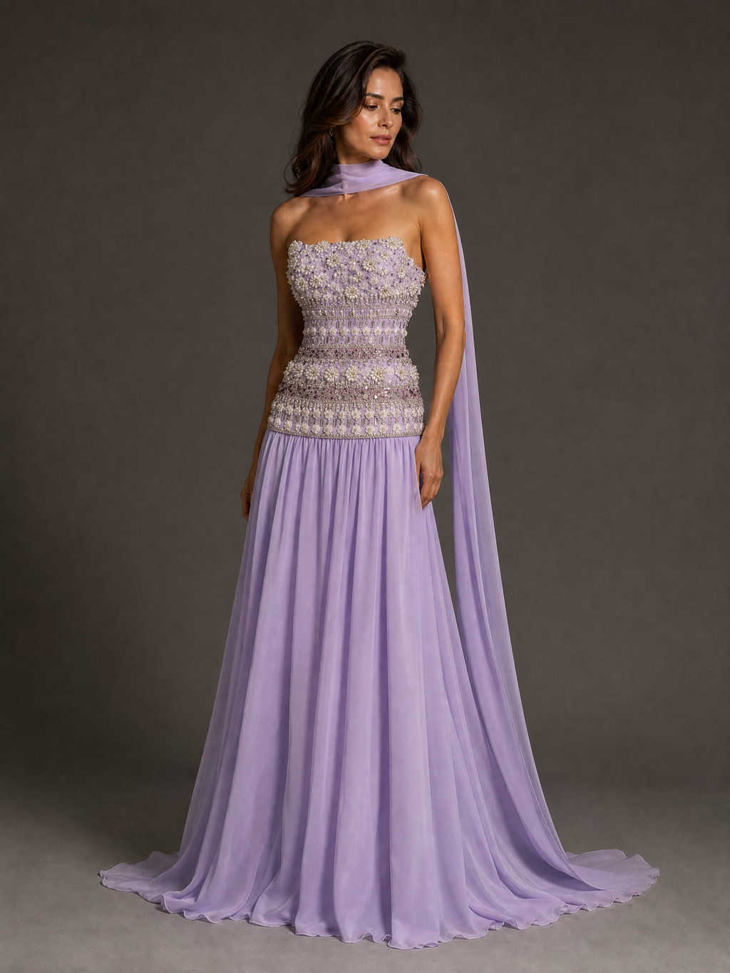 Lavender Beaded Evening Gown