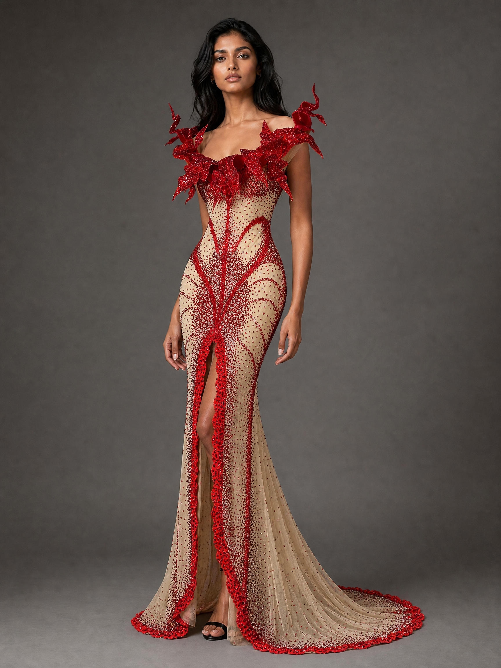 Ivory Cutout Evening Gown