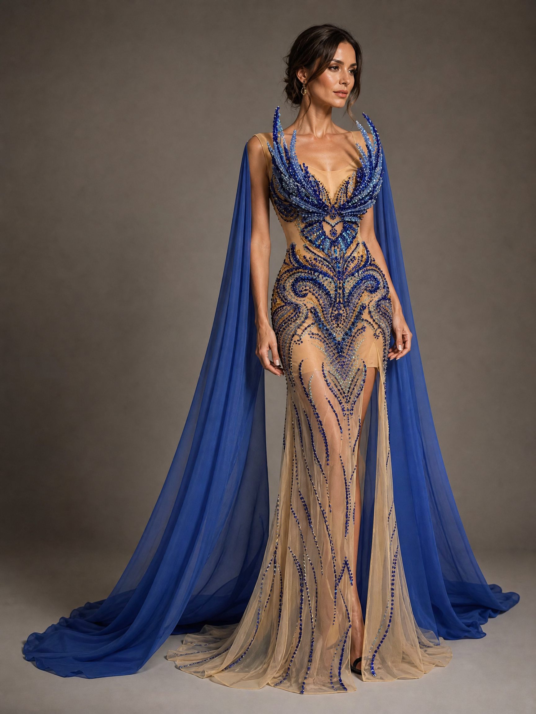 Silver White Statement Evening Gown
