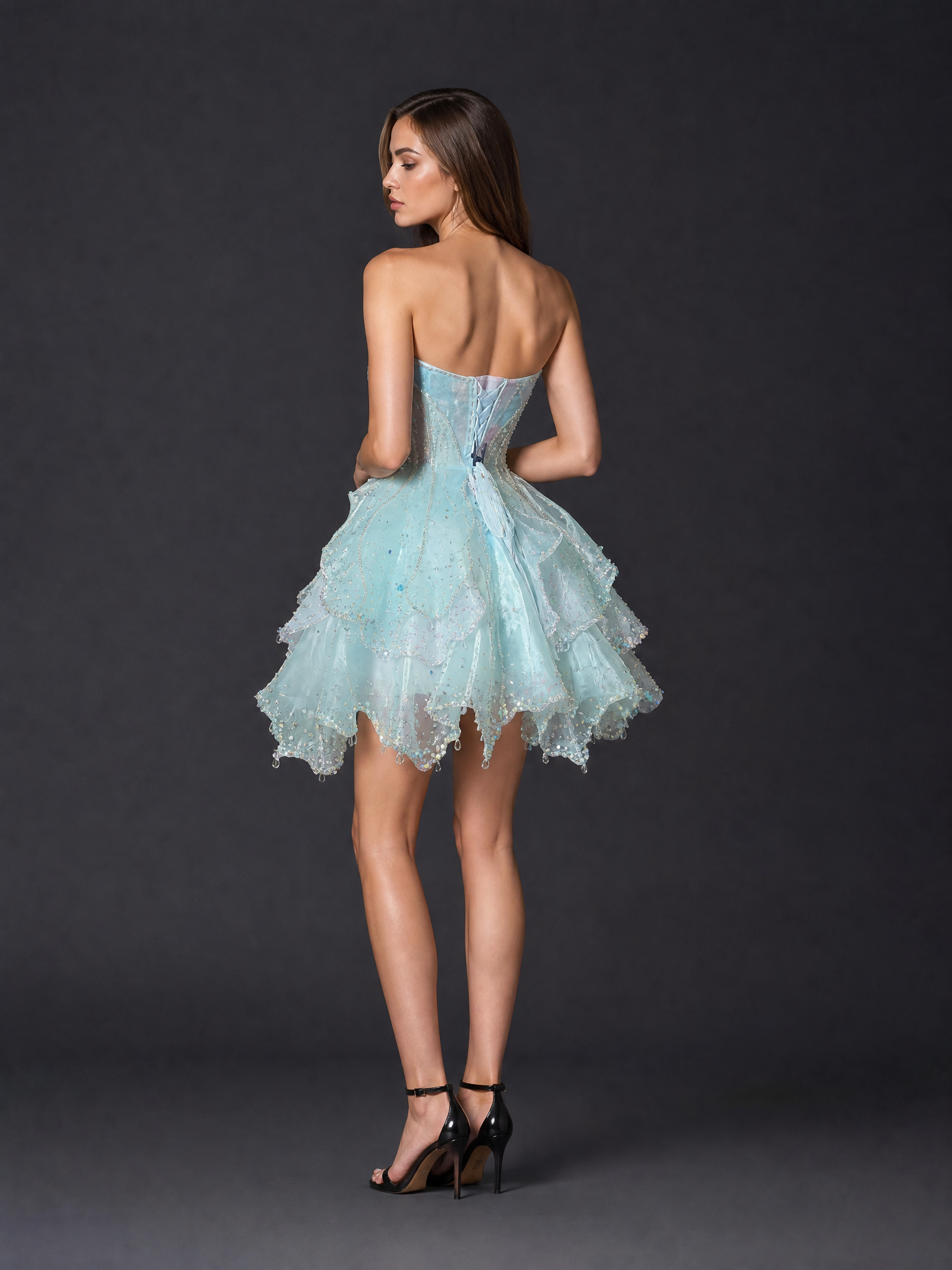 Ice Blue Crystal Mini Formal Dress