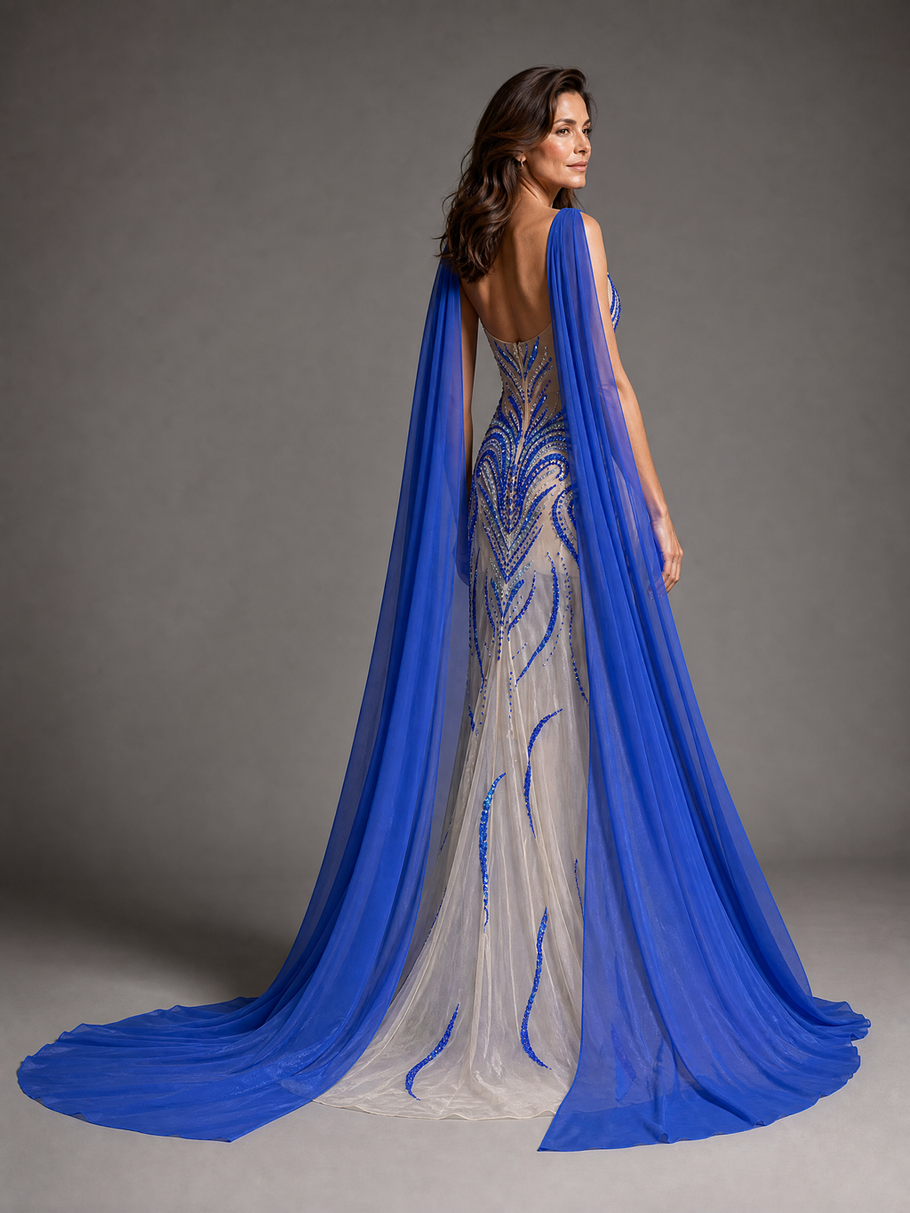 Silver White Statement Evening Gown