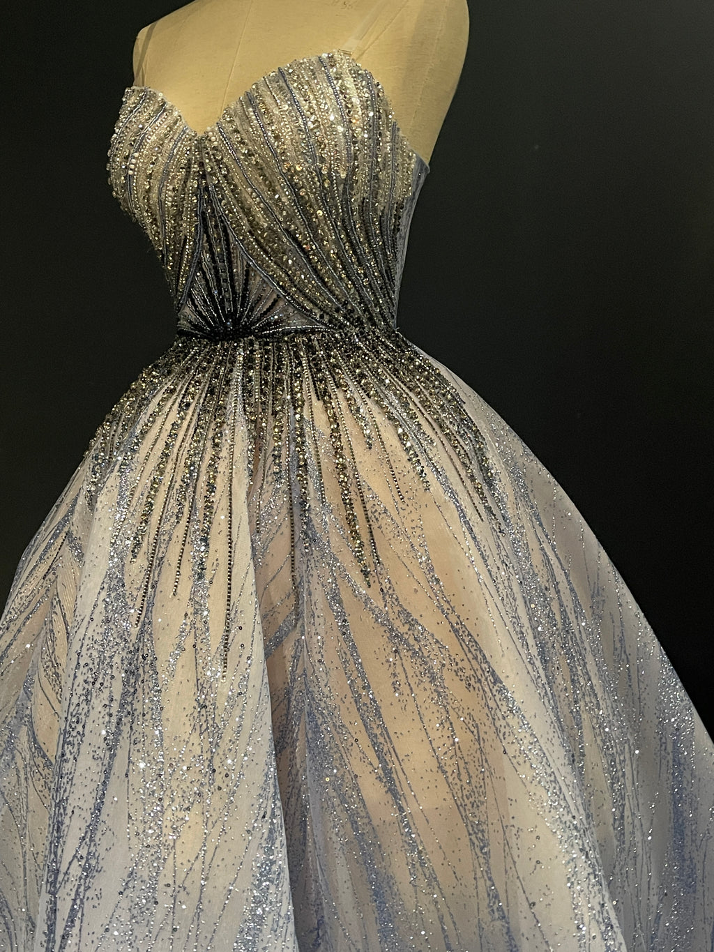 Gray Striped Evening Gown