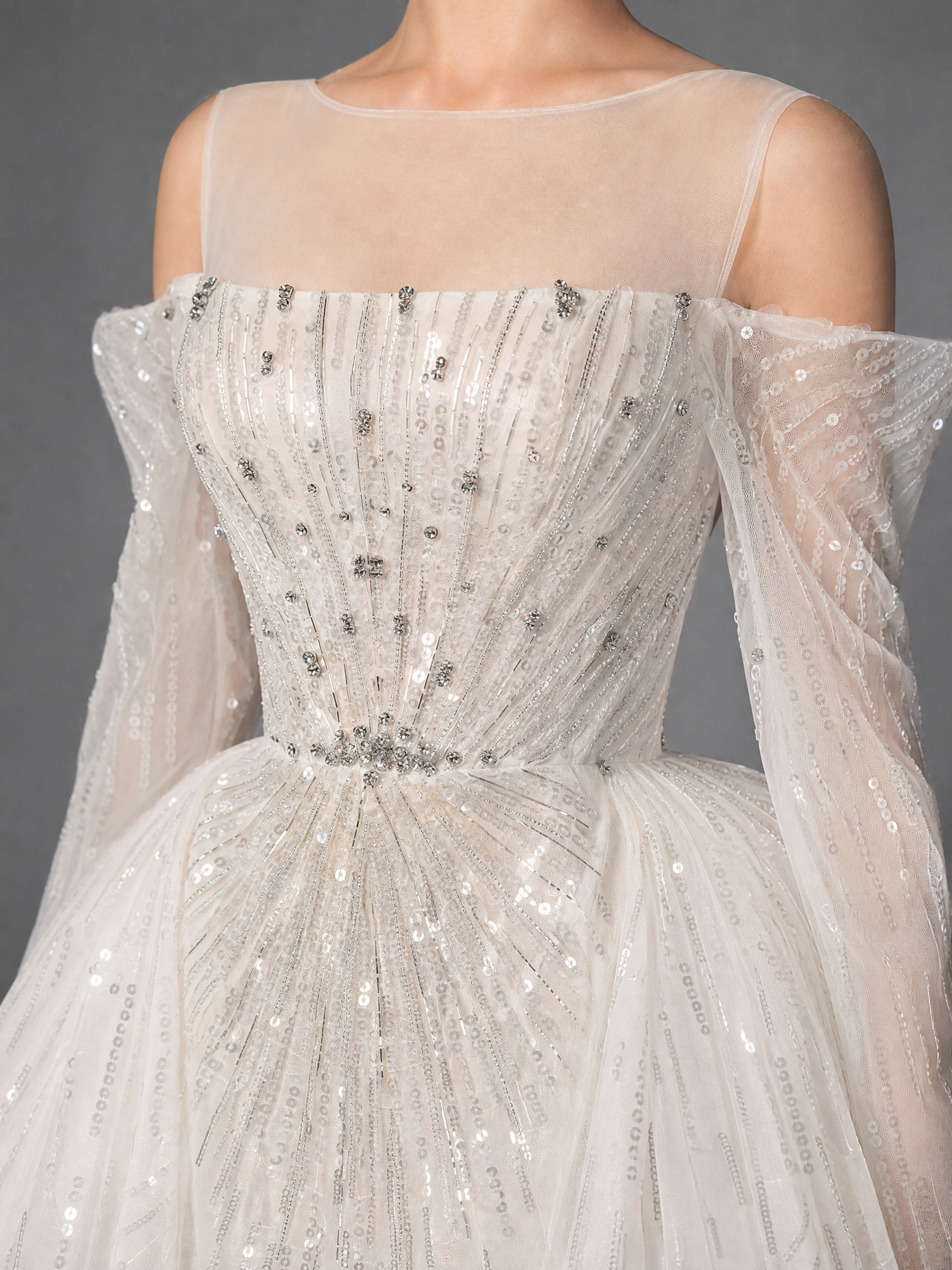 Ivory Crystal Off-Shoulder Ball Gown