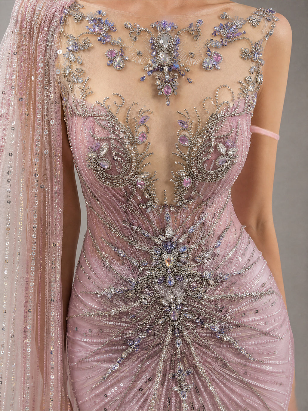 Soft Pink Crystal Evening Gown