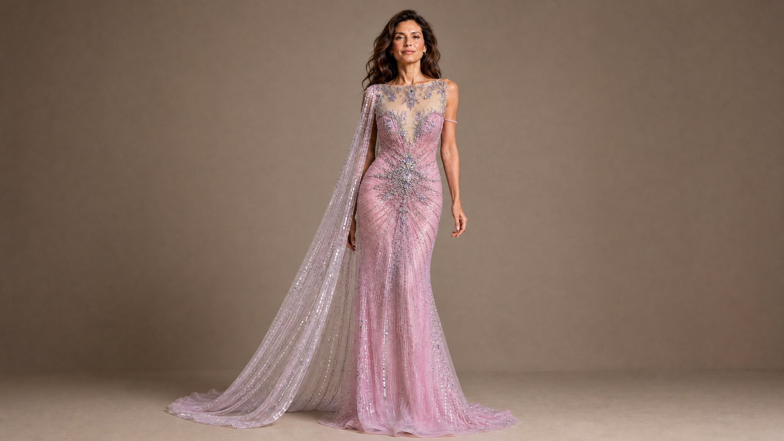 Soft Pink Crystal Evening Gown