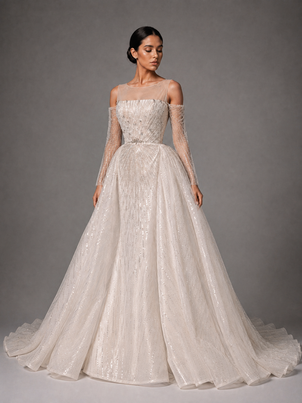 Ivory Crystal Off-Shoulder Ball Gown