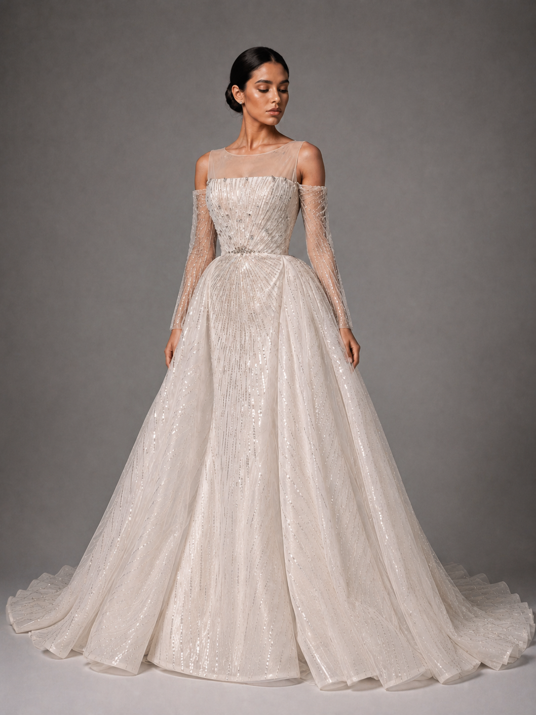 Ivory Crystal Off-Shoulder Ball Gown