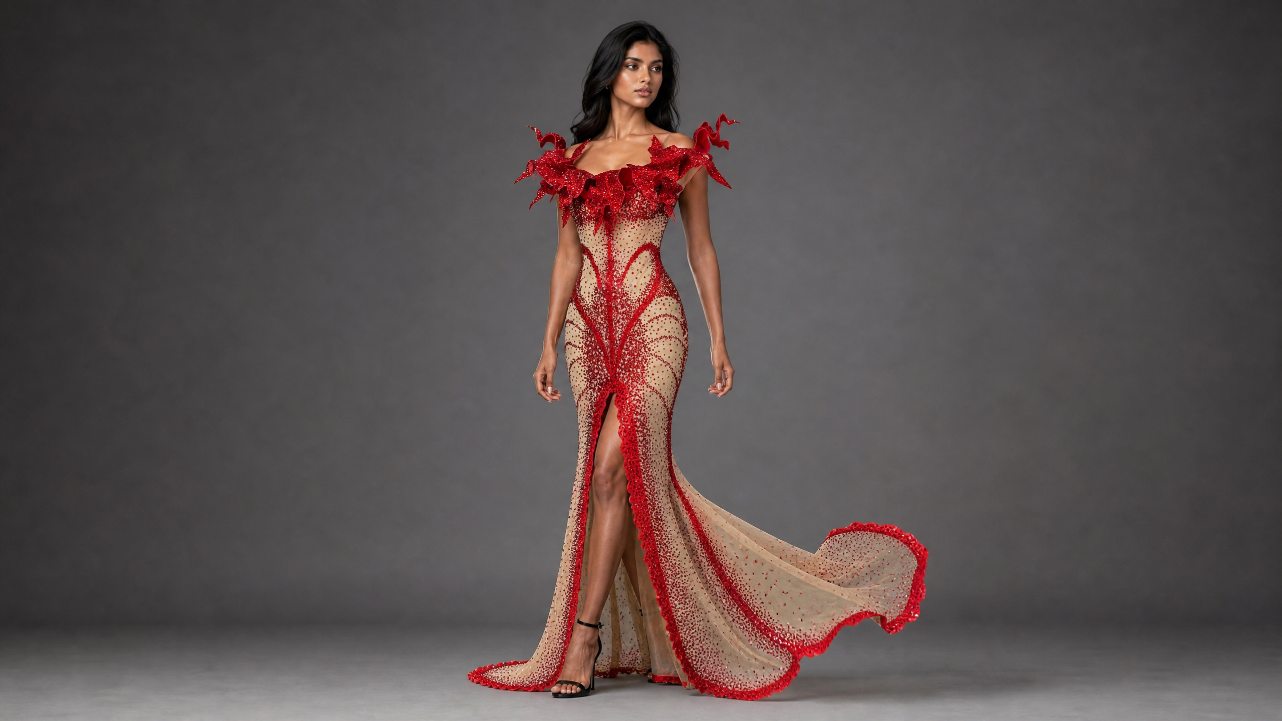 Ivory Cutout Evening Gown