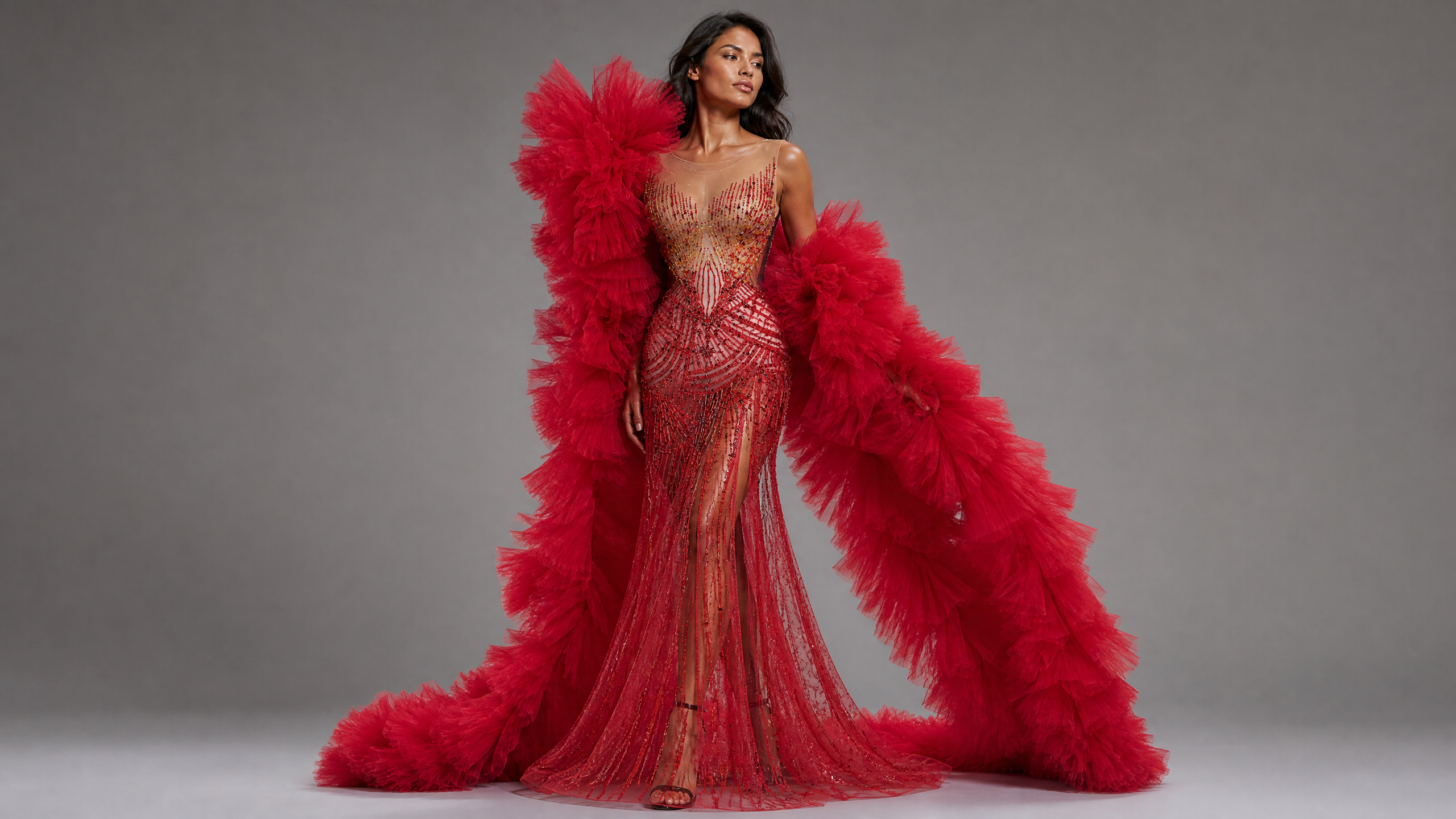 Red Feather Evening Gown