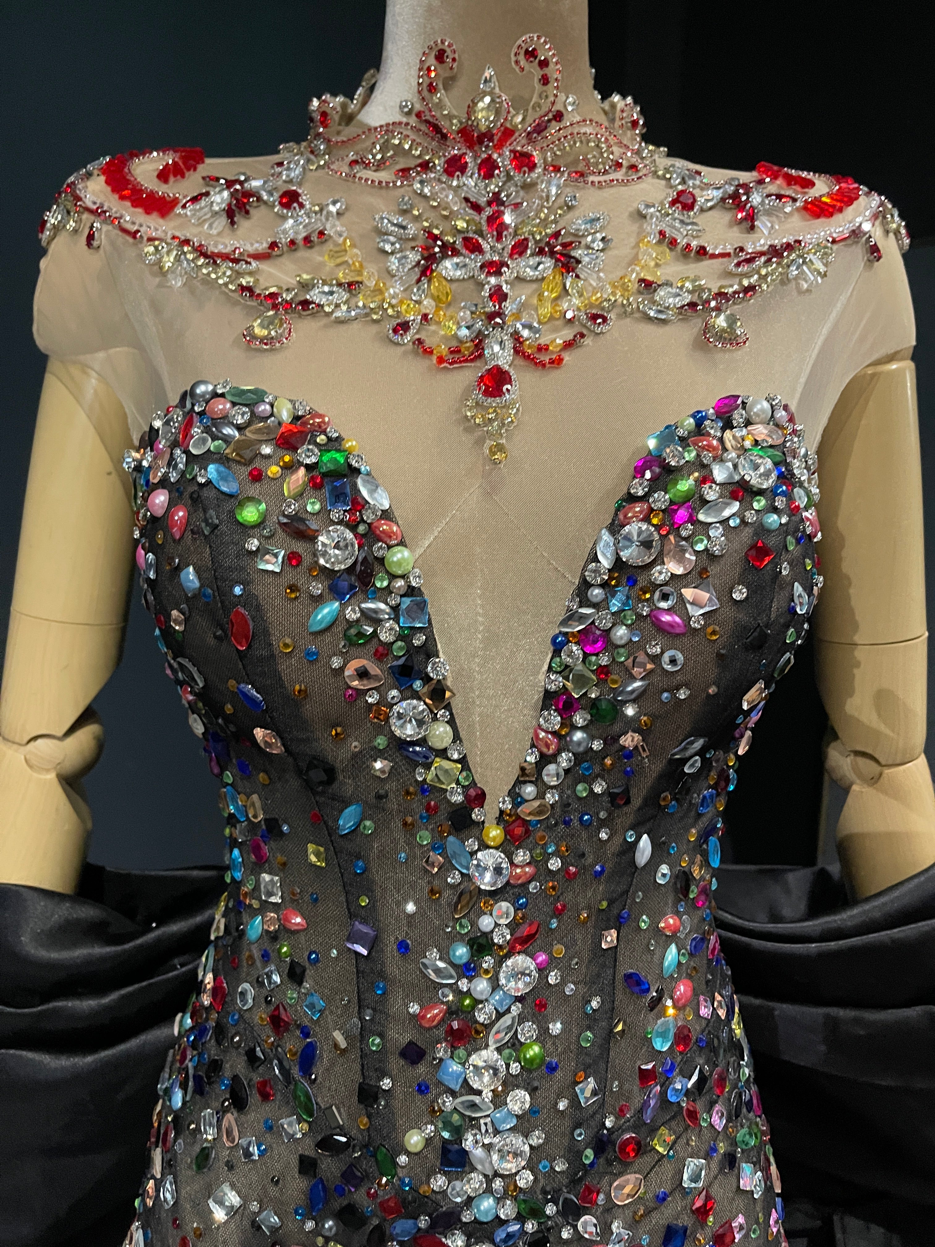 Black Crystal Cape Evening Gown