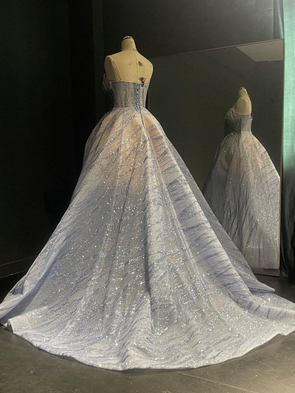 Gray Striped Evening Gown