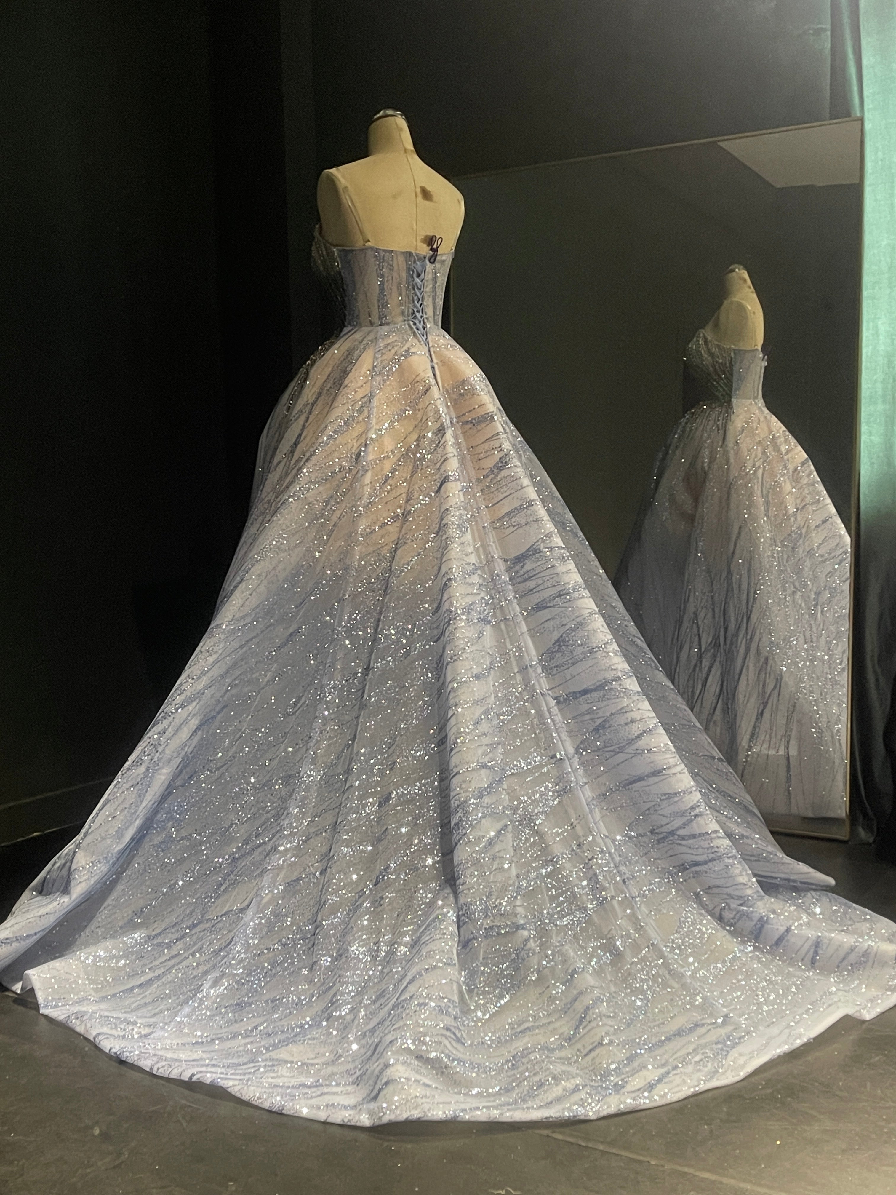Gray Striped Evening Gown