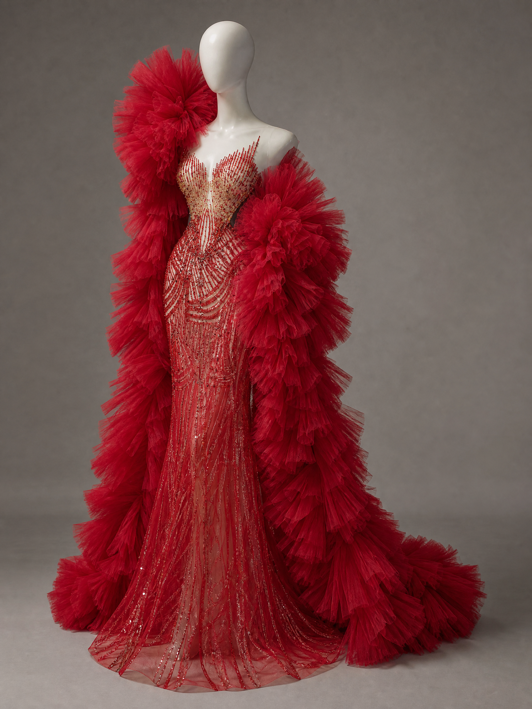 Red Feather Evening Gown
