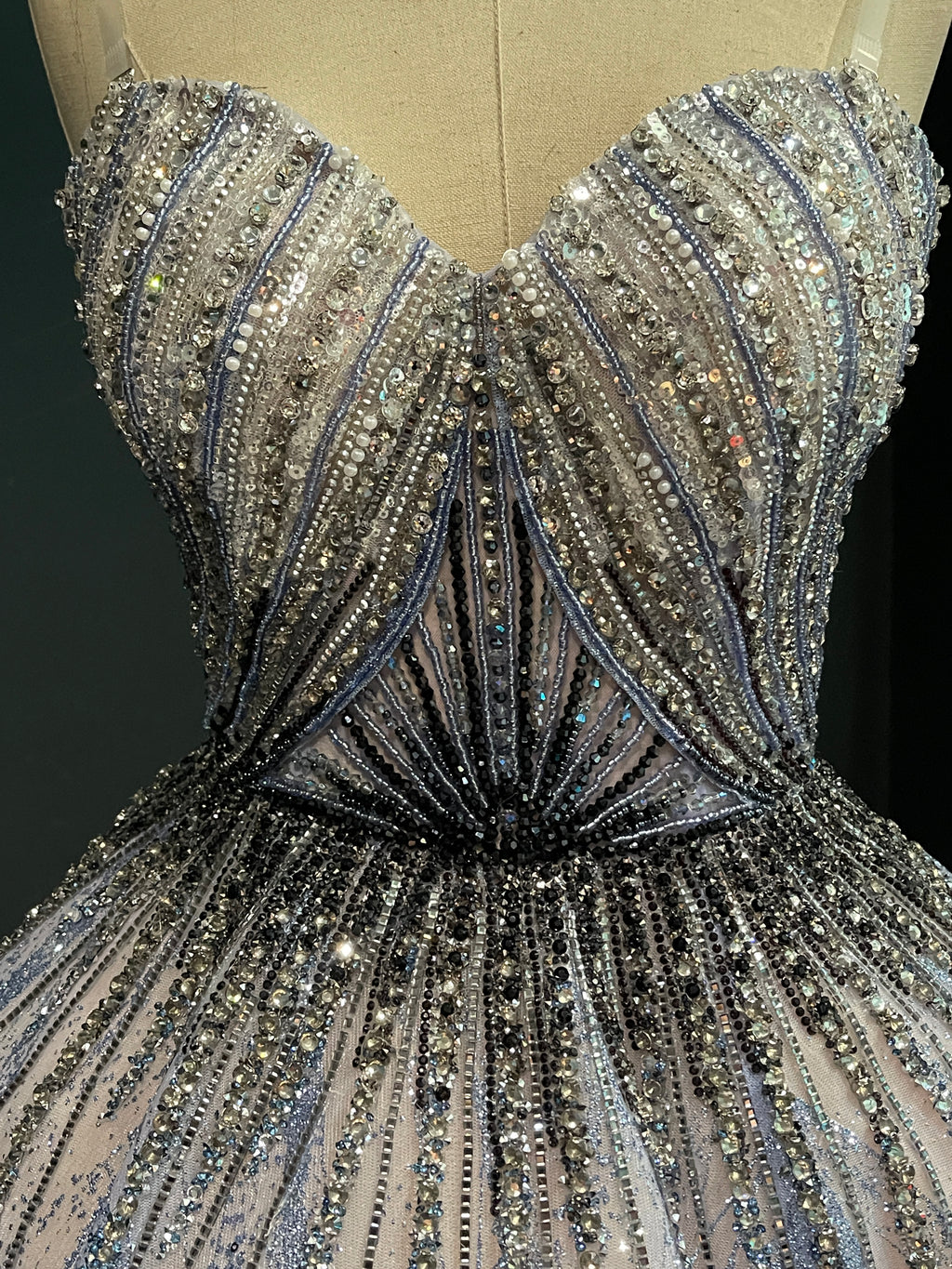 Gray Striped Evening Gown