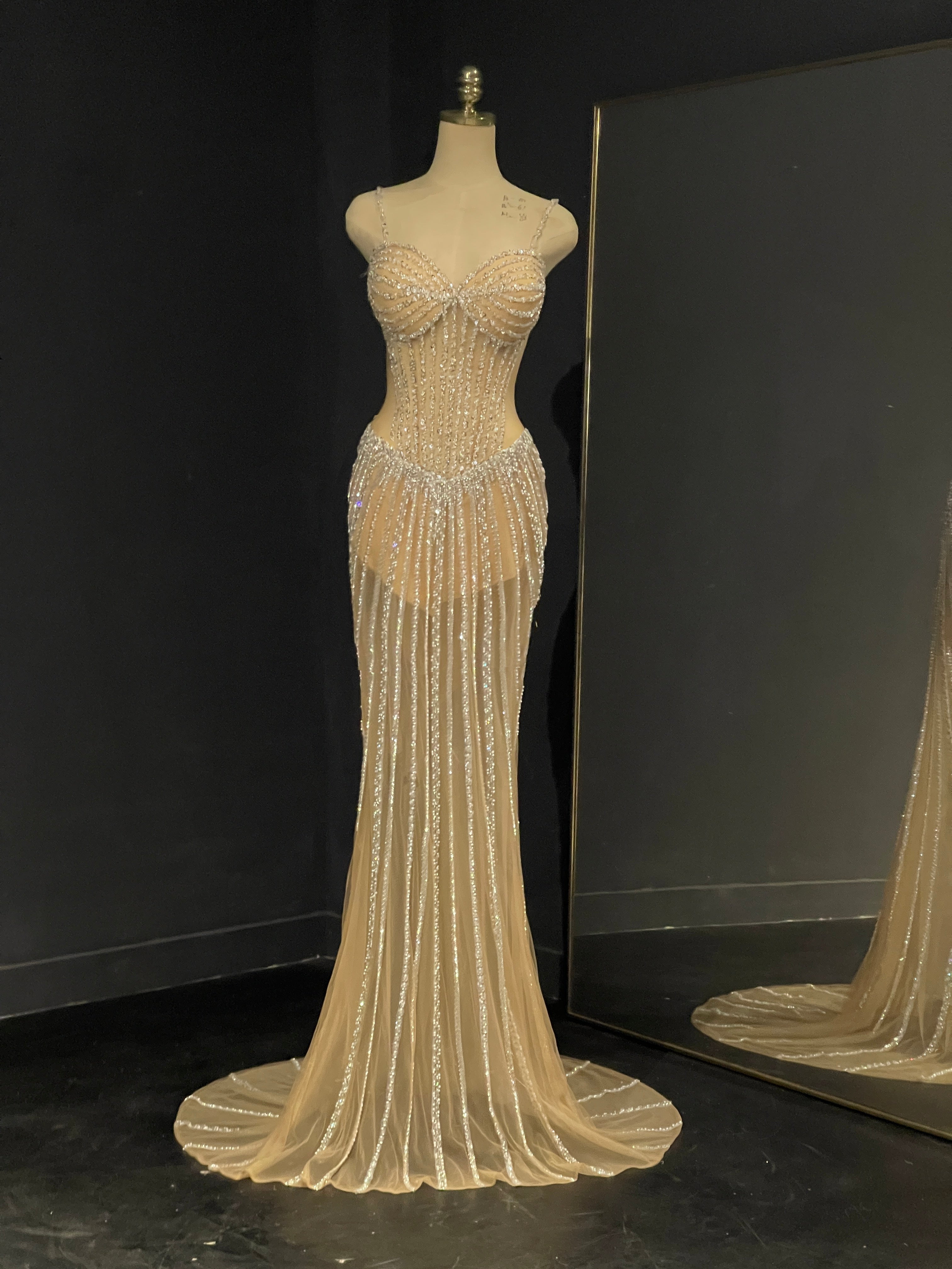 Ivory Crystal Evening Gown