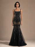 Black Mermaid Crystal Evening Gown — front full-length hero view (source SKU-090) — reviewed generated product image