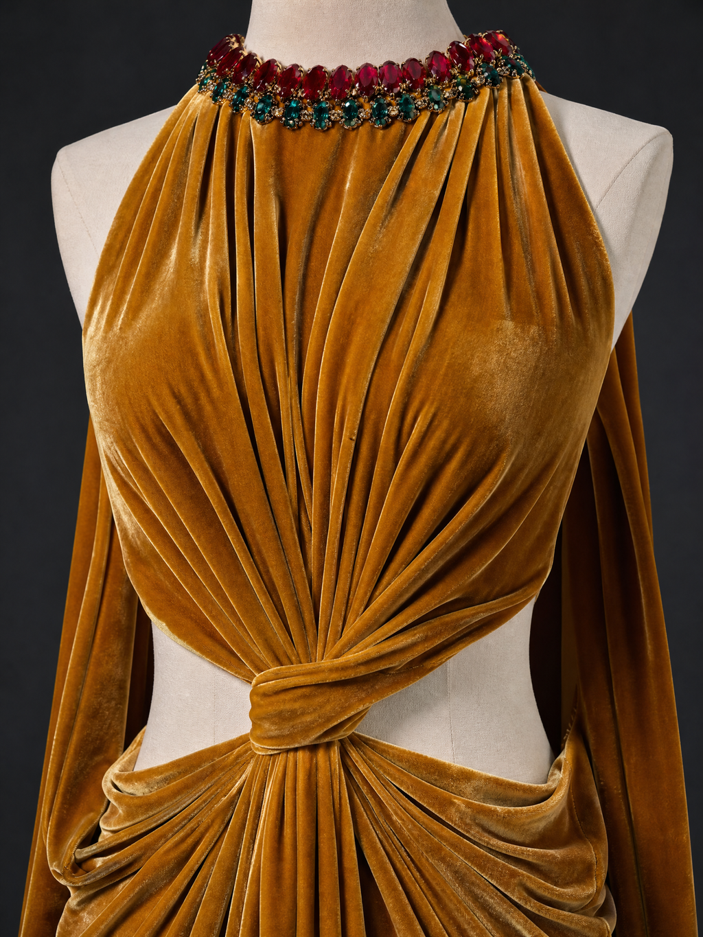 Blue Cape Evening Gown — side or back view (source SKU-087) — reviewed generated product image