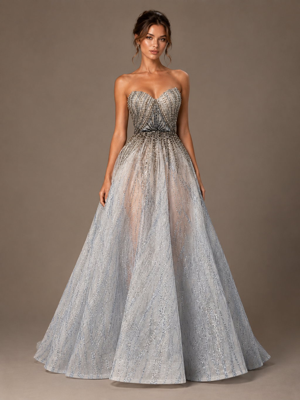 Gray Striped Evening Gown