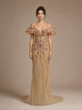 Gold and Purple Beaded Evening Gown — front full-length hero view (source SKU-073) — reviewed generated product image