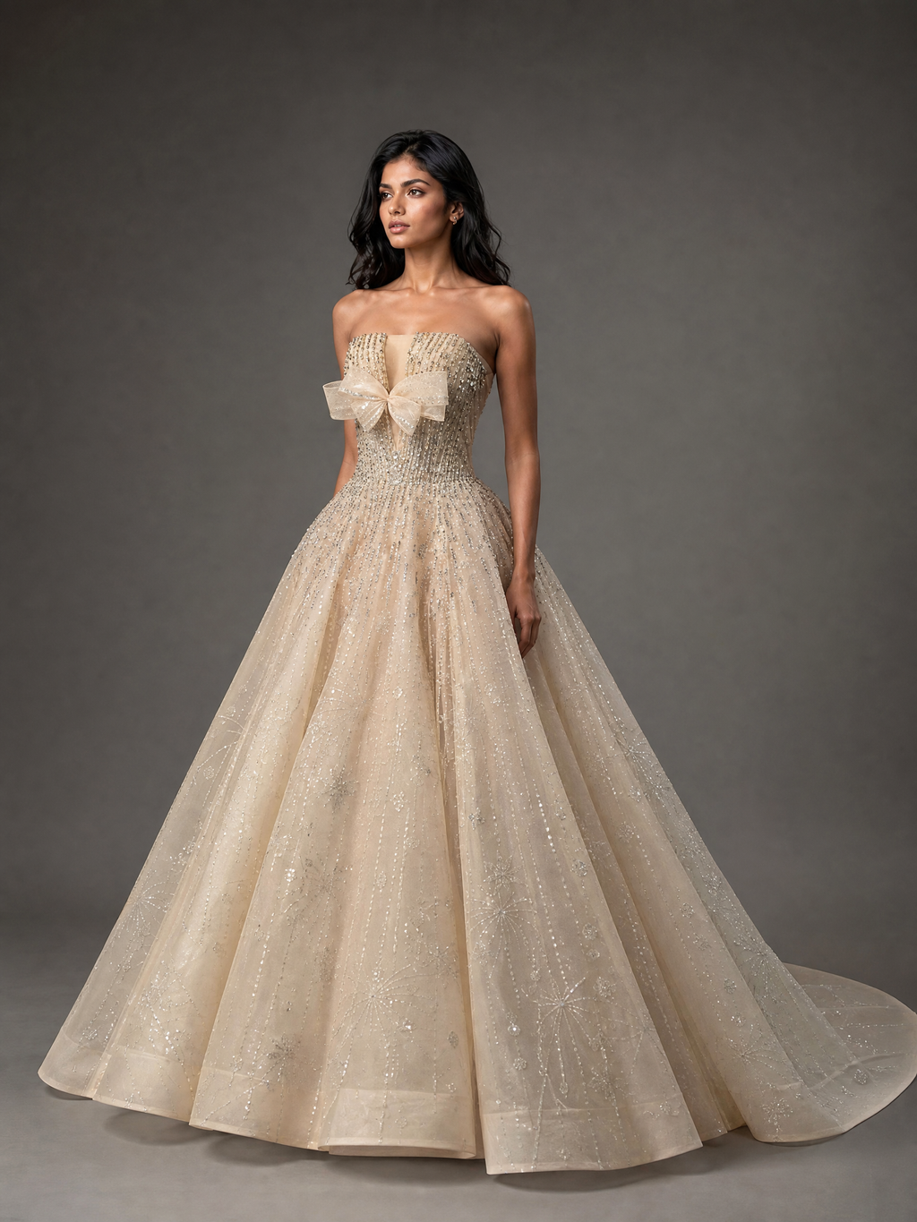 Ivory Ballgown Cape Full Skirt Evening Gown — three-quarter view (source SKU-052) — reviewed generated product image