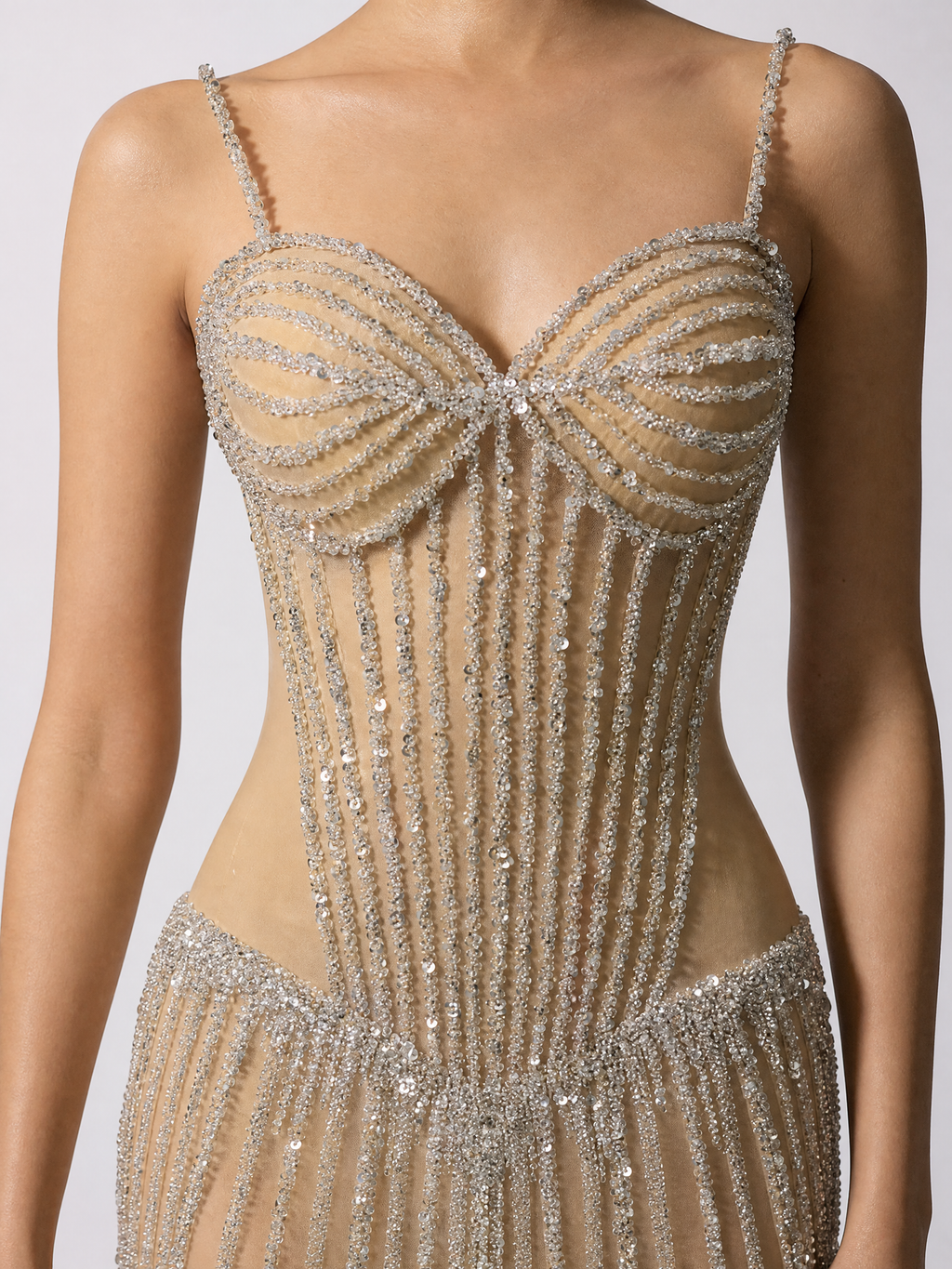 Ivory Crystal Evening Gown — side or back view (source SKU-078) — reviewed generated product image