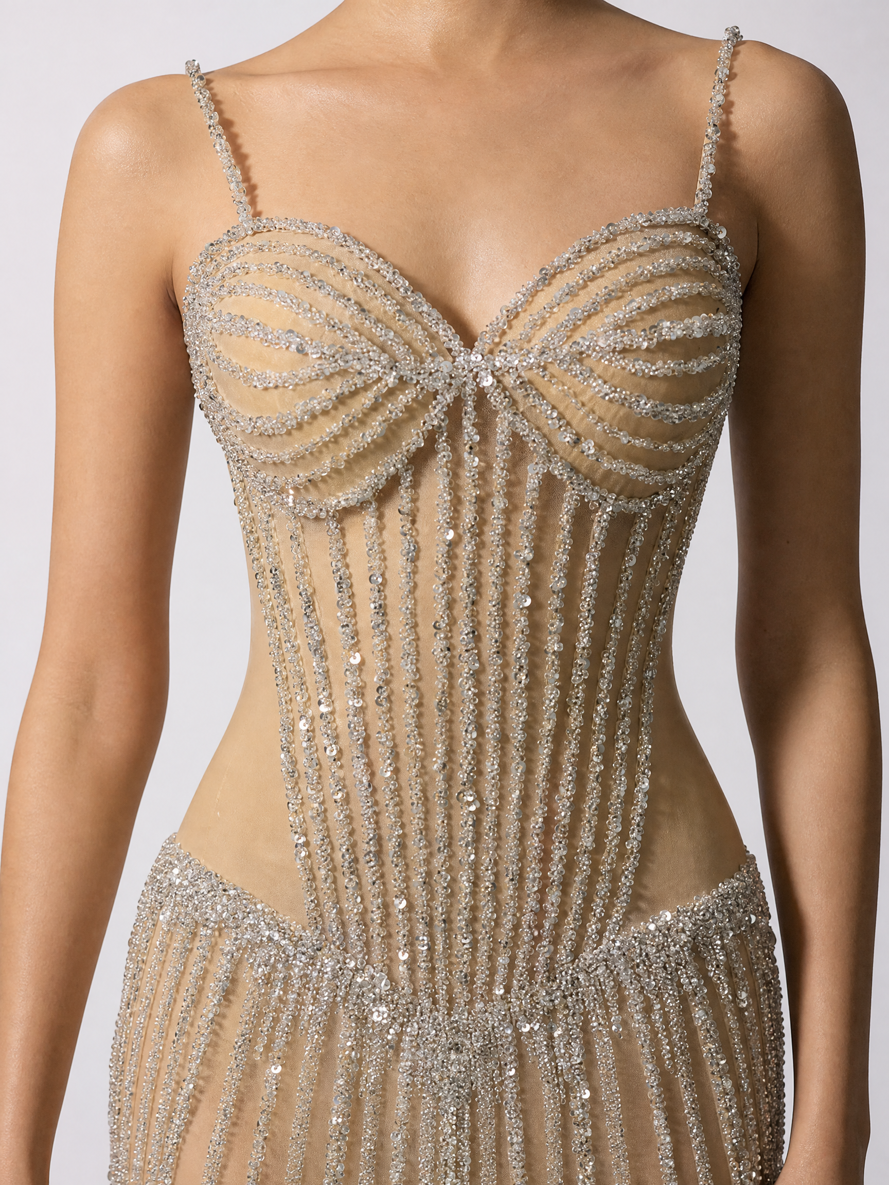 Ivory Crystal Evening Gown — side or back view (source SKU-078) — reviewed generated product image