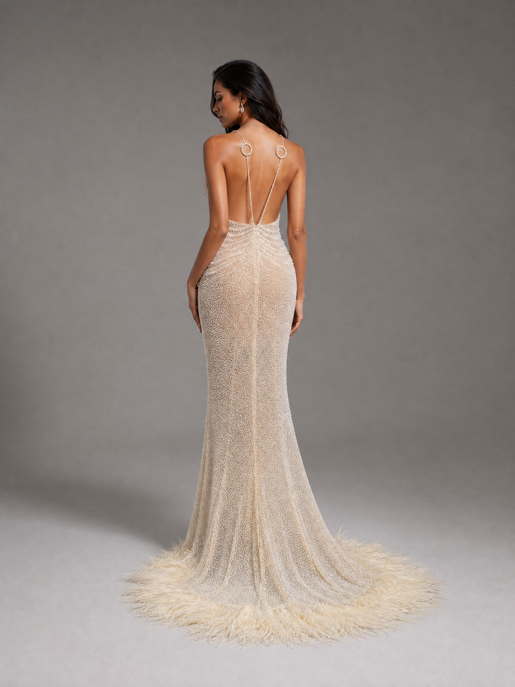Signature Evening Gown — side or back view (source SKU-115) — reviewed generated product image