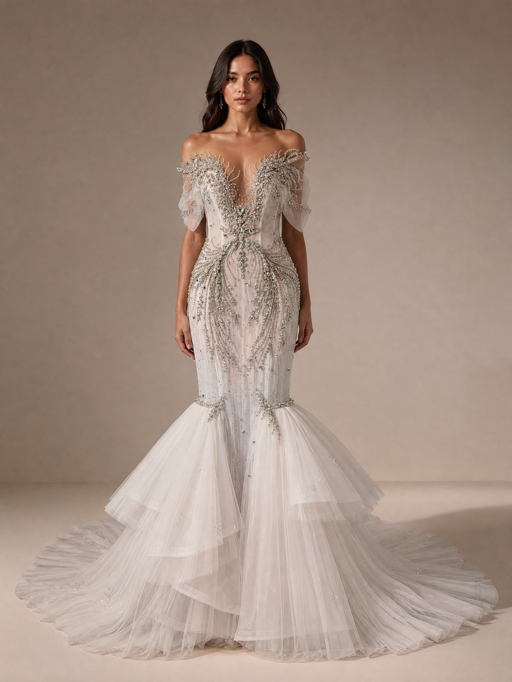 Signature Evening Gown — front full-length hero view (source SKU-118) — reviewed generated product image