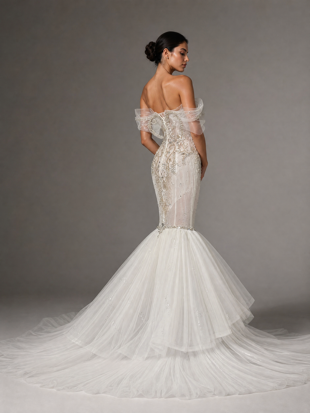 Signature Evening Gown — side or back view (source SKU-118) — reviewed generated product image