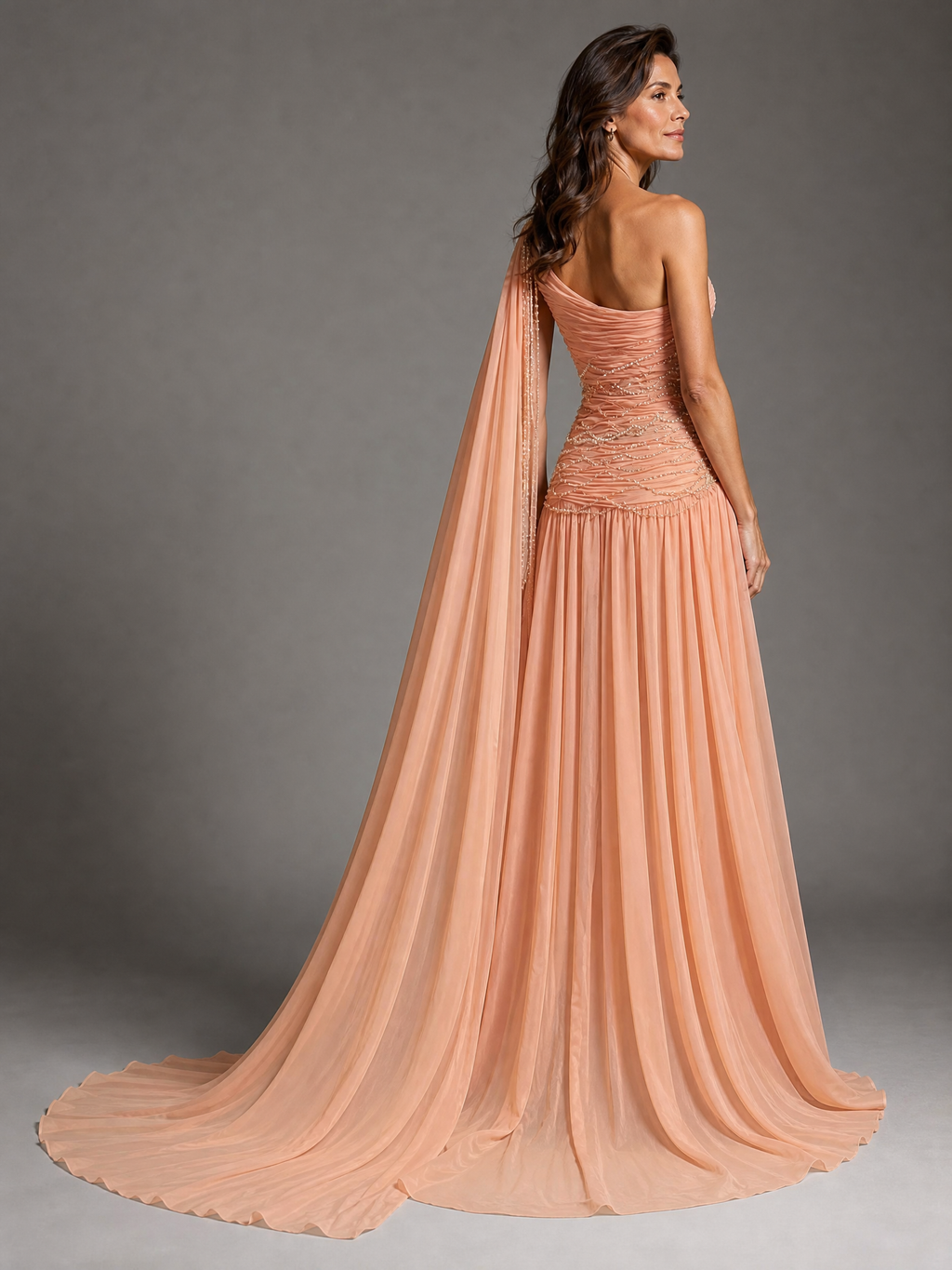 Signature Evening Gown — side or back view (source SKU-119) — reviewed generated product image