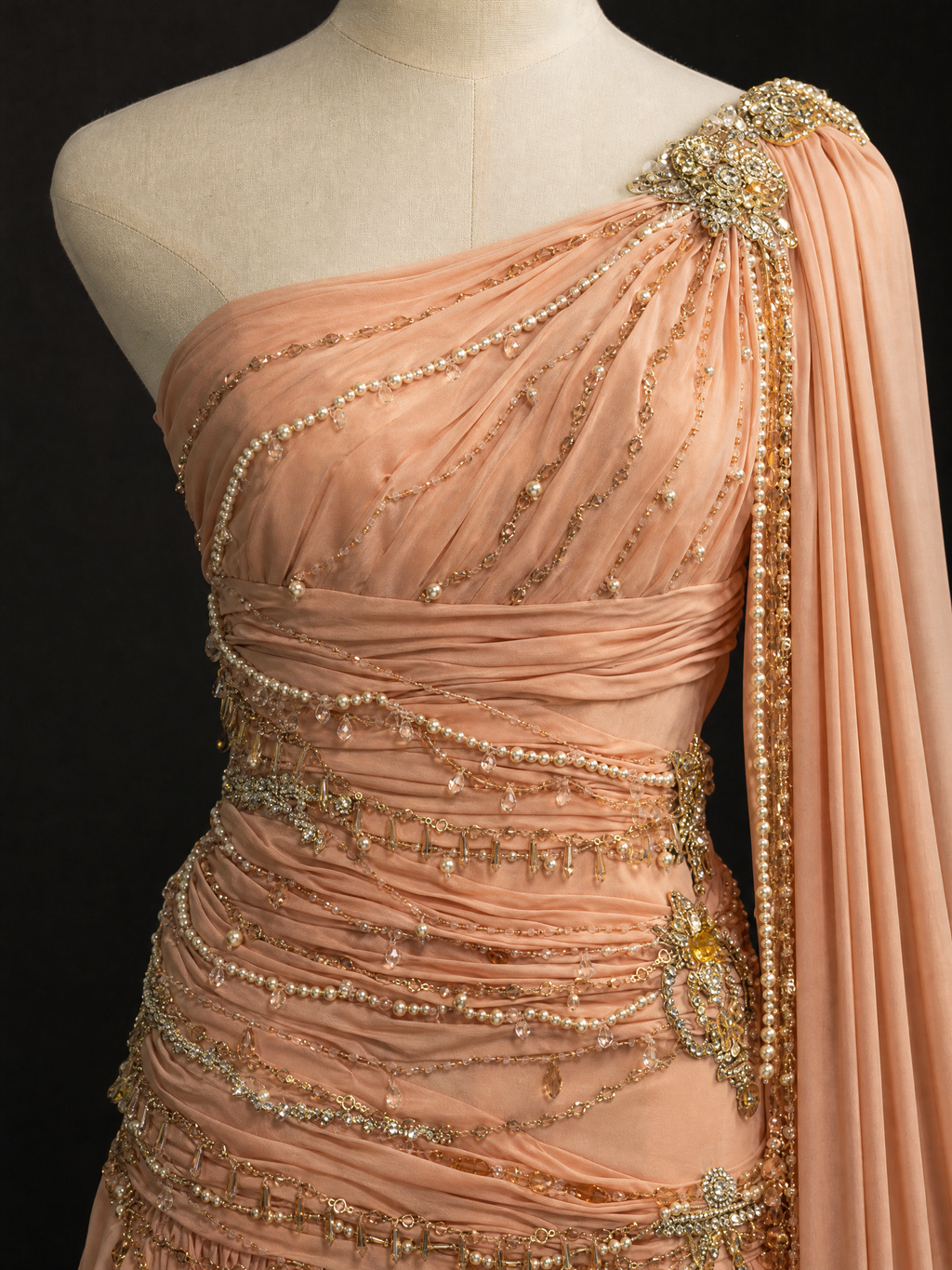 Signature Evening Gown — couture detail view (source SKU-119) — reviewed generated product image