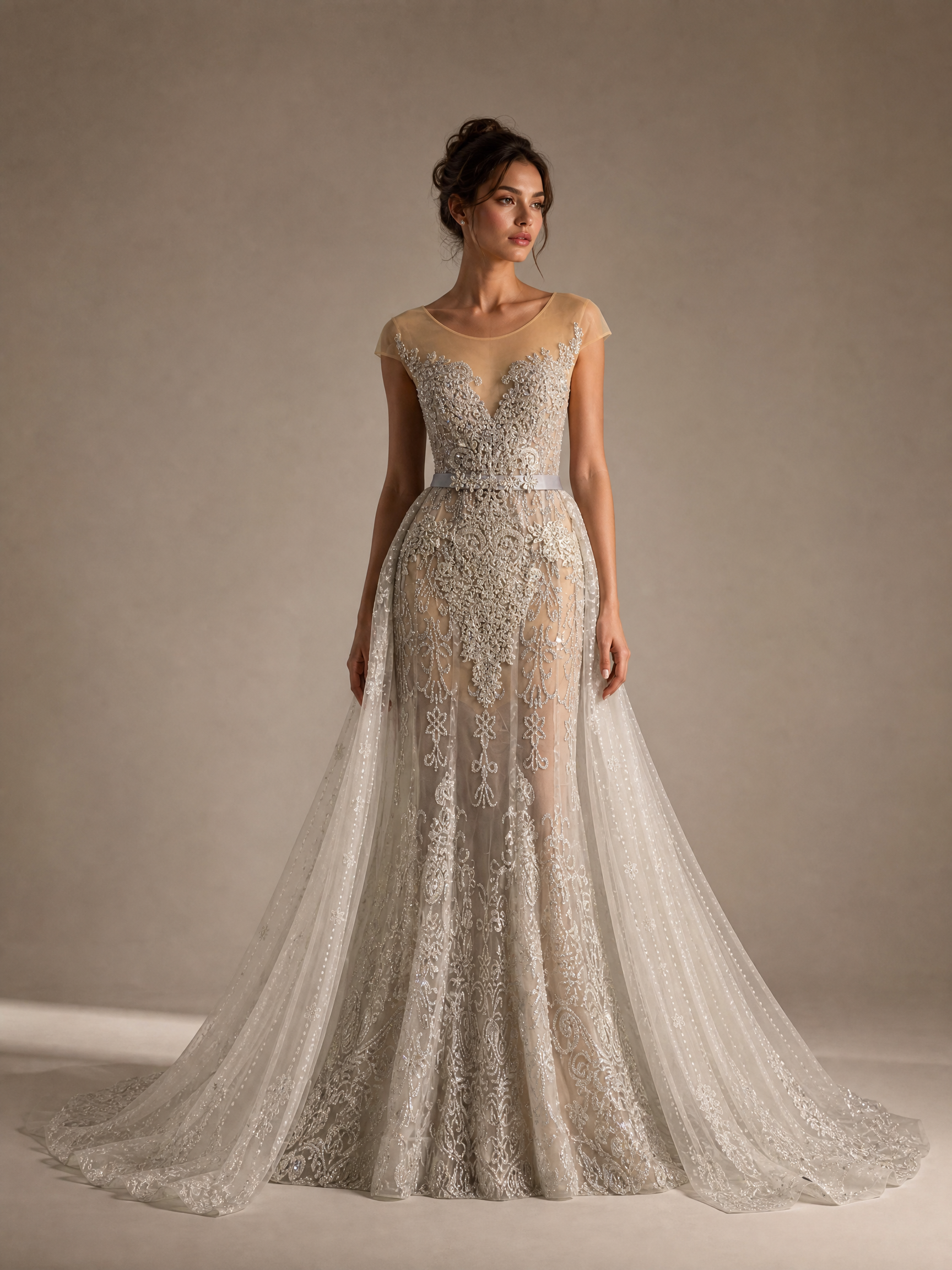 Signature Evening Gown — front full-length hero view (source SKU-120) — reviewed generated product image