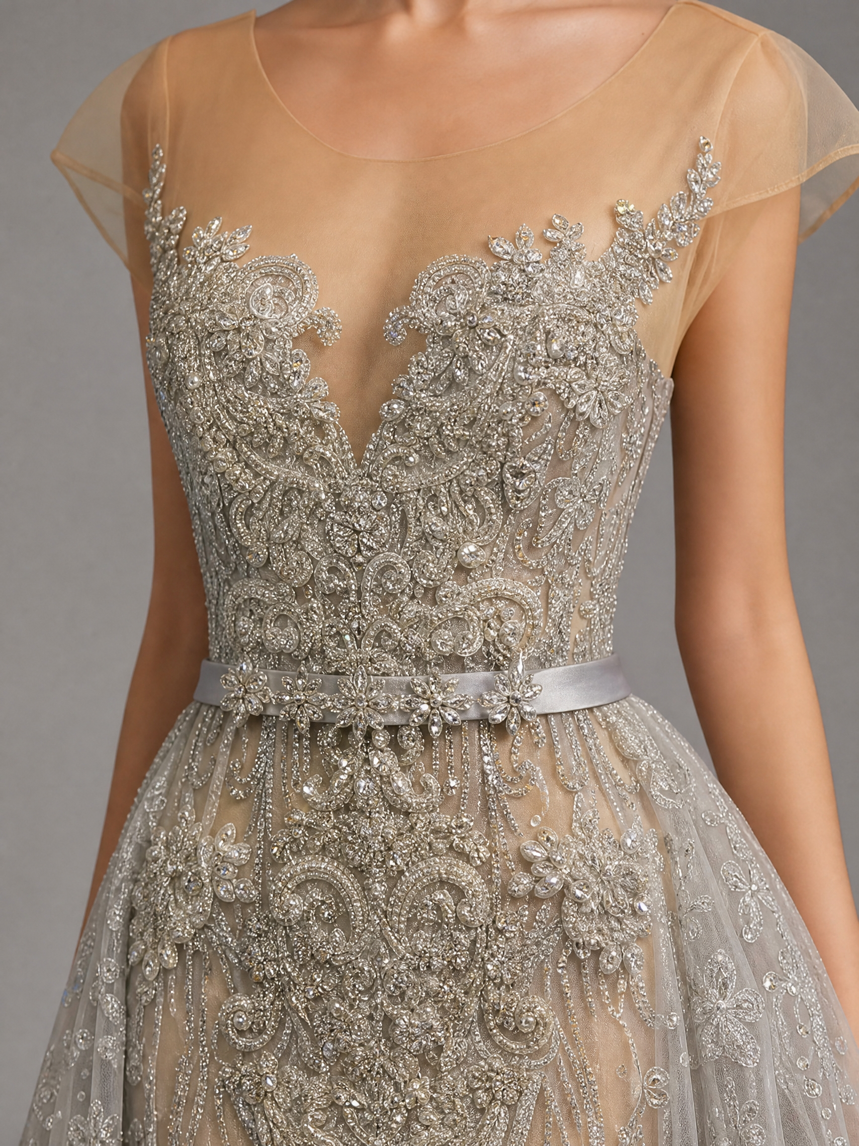 Signature Evening Gown — couture detail view (source SKU-120) — reviewed generated product image