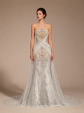 Silver White Mermaid Crystal Evening Gown — front full-length view (SKU-018) — reviewed generated product image