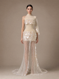 Silver White Floral Beaded High-Neck Evening Gown — front full-length view (SKU-031) — reviewed generated product image
