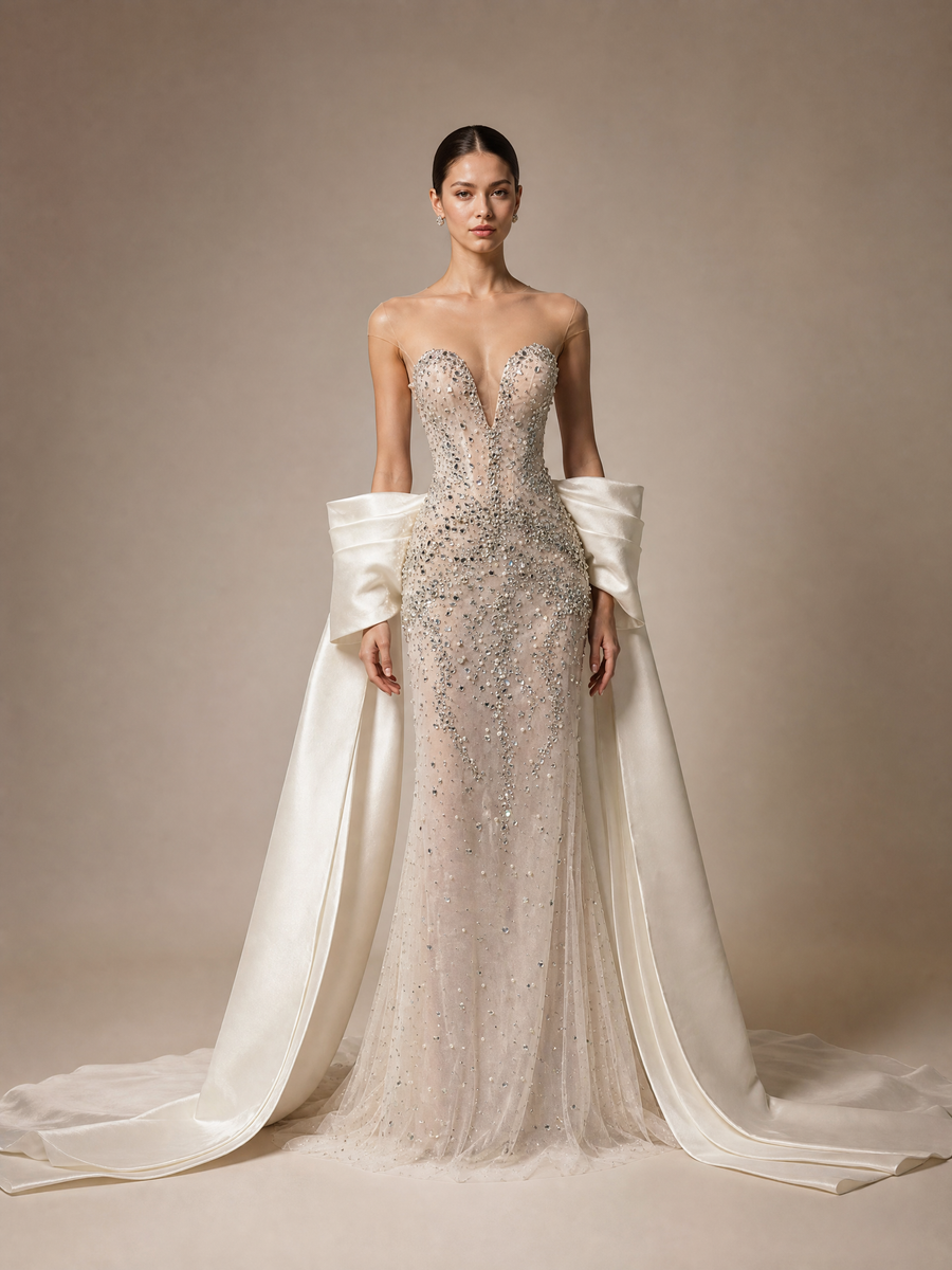 Silver White Statement Evening Gown
